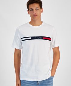 in stock Tommy Hilfiger White T-shirt With Graphic Print, White Cotton Tommy Hilfiger T-shirt, Tommy Hilfiger White Crew Neck Top, Tommy Hilfiger Man, Buy Online, Tommy Hilfiger, ? Logo, T Shirt