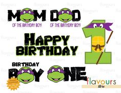 the number one birthday shirt for teenage boys with ninja turtles on it's face