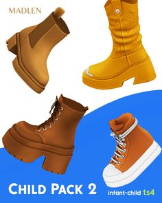 four different types of shoes are shown in the image, including one for children and one for adults