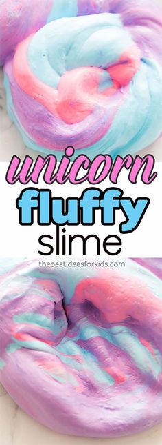 unicorn fluffy slime recipe with text overlay