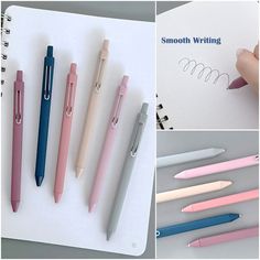 several different types of pens and writing materials on a sheet of paper with the words smooth writing