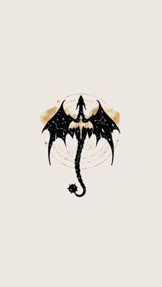 a black and white dragon with gold wings