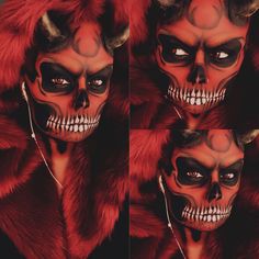 Demon Face Paint, Mens Halloween Makeup, Halloween Skeleton Makeup, Viking Makeup, Beautiful Halloween Makeup, Devil Makeup, Joker Makeup, Extreme Makeup