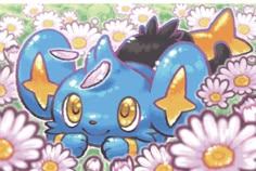 an image of a cartoon character laying in flowers