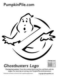 the ghostbuster's logo for pumpkin pie com is shown in black and white