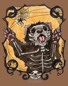 a drawing of a raccoon in a skeleton costume