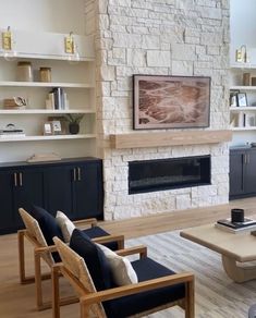 a living room filled with furniture and a fire place