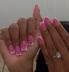 Pink French Nails, Easy Nails, French Tip Acrylic Nails, Short Square Acrylic Nails, Acrylic Nails Coffin Pink, Unique Acrylic Nails, Short Acrylic Nails Designs, Pink Acrylic Nails, Square Acrylic Nails