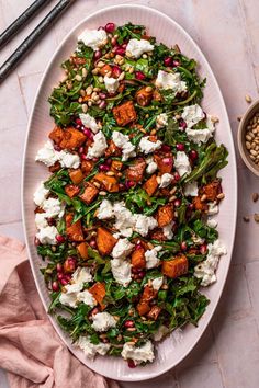 Tender roasted sweet potato with creamy goat cheesefresh greenstoasted pine nuts and sweet pomegranatethe perfect show stopper salad Thanksgiving Salad, Christmas Salads, Avocado Salad Recipes, Roasted Sweet Potato, Fall Dates, Goats Cheese, Autumn Salad, Balsamic Dressing