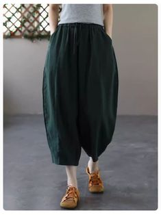 Babakud Women Summer Lightweight Linen Casual Harem Pants Baggy Green Wide Leg Pants With Elastic Waistband, Casual Wide Leg Ankle-length Pants, Casual Baggy Ankle-length Wide Leg Pants, Baggy Ankle-length Bottoms With Pockets, Loose Fit Ankle-length Bottoms With Pockets, Green Baggy Pants With Elastic Waistband, Relaxed Fit Ankle-length Pants, Green Ankle-length Harem Pants, Green Ankle-length Bottoms With Elastic Waistband