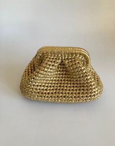 Gold Clutch Evening Bag, Handmade Metallic Mini Clutch Bag, Coctail Purse for Luxury Women, Raffia Clutch, Evening Clutch Bag, Knitted Raffia Clutch Bag, Gold Evening Purse, Wedding Clutch, Bridal Clutch Bag, Beach Wedding Clutch Bag ELEGANT HIGH QUALITY CLUTCH ✔️Crochet Metallic Raffia Mini Clutch Bag is knitted with metallic yarn ✔️The interior of the raffia bag is fully lined with satin and has a hidden metal lock.  ✔️This bag has metal chain hanger. You can remove the long chain strap if you Handmade Pouch Clutch For Events, Handmade Handheld Evening Pouch, Handmade Gold Pouch For Evening, Handmade Handheld Pouch For Evening, Handmade Gold Pouch Evening Bag, Gold Handmade Pouch Evening Bag, Handmade Gold Evening Bag For Events, Handmade Gold Handheld Evening Bag, Handmade Clutch Coin Purse For Weddings