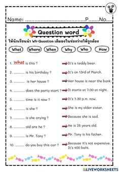 a worksheet for the question word