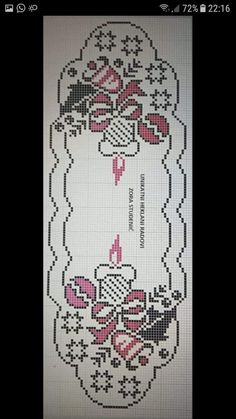 a cross stitch pattern with flowers and hearts on it's side, in the shape of a frame