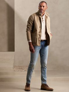 Slim Standard Jean | Banana Republic Factory Cotton Jeans For Outdoor Fall Activities, Fall Cotton Jeans For Outdoor, Fall Outdoor Cotton Jeans, Rugged Outdoor Cotton Jeans, Outdoor Cotton Jeans With Five Pockets, Air Force Outfit Men, Southern Gentleman Style, Denim Jeans Outfit Men, Jeans Pants Outfit