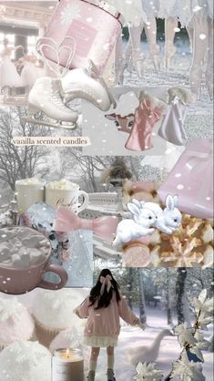 there is a collage with many different things in the photo and it looks like snow