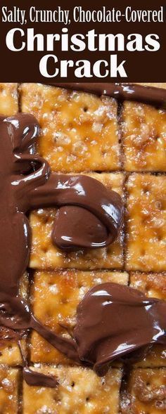 chocolate is drizzled on top of squares of food