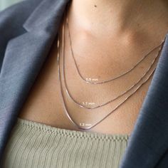 "14K Solid White Gold Box Chain Necklace, Dainty Silver Chain Necklace FEATURES: -Gold KT: 14K Solid Gold -Gold Color: White Gold -Chain Lengths: 16\", 18\", 20\", 22\", 24\" -Chain Widths: 0.5mm, 0.7mm, 0.8mm, 0.9mm, 1.1mm, 1.3mm -Chain Style: Box Chain -Clasp Closure: Spring Ring SHIPPING: -Ready to Ship in 1-2 Business Days -FREE shipping on all U.S. orders -Packed in a labeled gift box -The perfect birthday or holiday (Christmas, Hanukah, valentines day...etc.) gift! -We ship globally RETURN Minimalist Curb Chain Necklace, Minimalist Necklace With Curb Chain For Gifts, Minimalist Curb Chain Necklace As Gift, Elegant Hypoallergenic Snake Chain Necklace, Minimalist Charm Necklace With Delicate Snake Chain, Minimalist Hypoallergenic Snake Chain Necklace, Delicate Gold Necklace, Box Chain Necklace, Gold Medallion