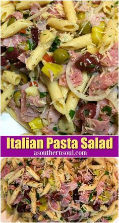 pasta salad with ham, olives and cheese