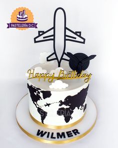 a birthday cake with an airplane on top