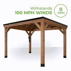 a wooden gazebo with the words witstands 100 mph winds on it