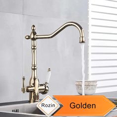 a faucet that is sitting on top of a sink with the name rozn written below it