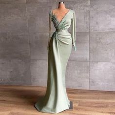 Biztunnel. | Dresses | Mermaid Vneck Satin Gown With Long Sleeves | Poshmark Formal Party Dresses, Evening Dress Beaded, Soiree Dress, Satin Evening Dresses, Long Evening Gowns, Ball Gowns Evening, Formal Party Dress, فستان سهرة, Ball Gowns Prom