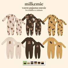 the pajamas are designed to look like they have been made in different colors and sizes