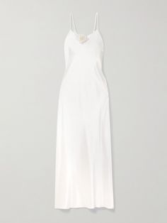 Luxury White Midi Dress For Wedding, Luxury White Midi Wedding Dress, White Satin Evening Slip Dress, Elegant White Satin Slip Dress, Luxury Fitted Slip Dress For Wedding, White Satin Formal Slip Dress, Formal White Satin Slip Dress, Luxury White Formal Midi Dress, White Satin Midi Dress Bias Cut