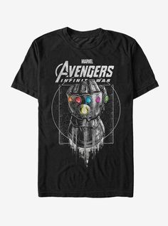 the avengers t - shirt is shown in black and features an image of iron man