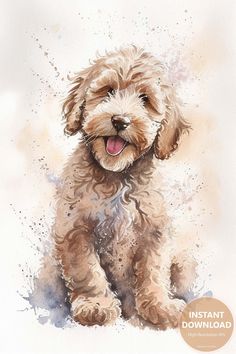 a watercolor painting of a dog with its tongue out