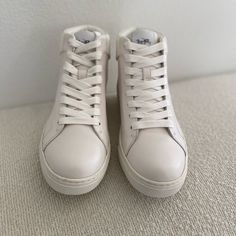 Authentic New Eu 40 = Us 7 Ship Next Business Day! Classic Cream High-top Sneakers With Round Toe, Mid-top Cream Leather Custom Sneakers, Everyday White Sneakers With Round Toe, White Round Toe Sneakers For Everyday, Everyday Lace-up Sneakers With Abzorb Midsole, Cream Lace-up Sneakers With Removable Insole, Everyday White Round Toe Sneakers, Mid-top Cream Leather Sneakers, White Custom Sneakers For Everyday Use