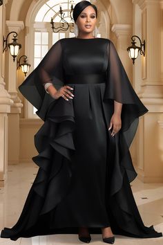 Xpluswear Black Organza Maxi Dress, Plus Size Formal Dresses For Wedding Guest, Plus Size Black Tie Dress, Plus Size Mother Of The Bride Dresses, Black Dinner Dresses, Dinner Gowns Classy Style, Dinner Gowns Classy, Plus Size Chiffon Dress, Gowns Mother Of The Bride