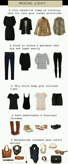 For Travel: Pack light with clothes you can mix easily. Suitcase Travel, Packing Light, Vacation Beach, Clothes And Accessories, Packing Tips, Suitcases, Looks Style, Mode Inspiration