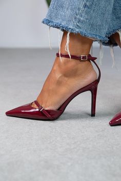 No returns or exchanges on our products. color: bordeaux material: vegan patent leather interior lining: genuine leather heel length: 8 cm 5 us / 35 eu / 2.5 uk 6 us / 36 eu / 3.5 uk  6.5 us / 37 eu / 4 uk  7.5 us / 38 eu / 5 uk  8.5 us / 39 eu / 6 uk  9 us / 40 eu / 6.5 uk Pointed Patent Leather Heels For Party, Burgundy Patent Leather Heels With Closed Toe, Burgundy Pointed Toe Heels For Party, Burgundy Pointed Toe Heels With Wrapped Heel, Burgundy Heels With Wrapped Heel And Pointed Toe, Chic Burgundy Patent Leather Heels, Burgundy Ankle Strap Heels With Wrapped Heel, Burgundy Heels With Wrapped Heel And Ankle Strap, Burgundy Pointed Toe Office Heels