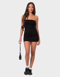 Simple In All The Right Ways, This Strapless Mini Dress Is The Ideal Closet Staple That Can Seamlessly Take You From Day To Night. Mini Dress. Strapless Fit. 95% Cotton, 5% Spandex. Model Wears Size S. Model Height Is 5'7. Item Care: Wash With Similar Color. | Edikted Gemma Strapless Mini Dress Black Spaghetti Strap Mini Dress, Little Black Strapless Dress, Grey Strapless Dress, Clubbing Mini Dress, Casual Strapless Mini Dress For Club, Casual Bandeau Mini Dress For Night Out, Nlack Dress, Strapless Black Mini Dress, Strapless Black Dress Outfit