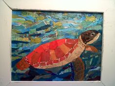 a painting of a sea turtle with words written on it's back and sides