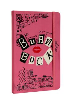 a pink notebook with the words burn book on it