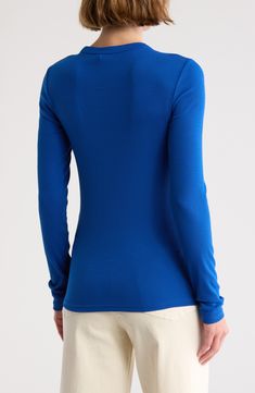 Ideal for layering, this cozy long sleeve T-shirt is cut from soft organic cotton with a hint of stretch for a fit that doesn't ride up during the day. 26" length (size Medium) Crewneck Long sleeves 95% pima cotton, 5% spandex Machine wash, tumble dry Made in Peru Imported Women's Clothing Everyday Stretches, During The Day, Pima Cotton, Peru, Long Sleeve T Shirt, Long Sleeve Tshirt, Layering, Women's Clothing, The Day