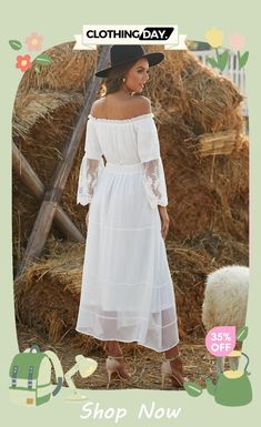 Chic Off Shoulder Embroidered Flared Sleeve White Lace Maxi Dress Off-shoulder Embroidered Spring Dress, Fall Beach Embroidered Dress, Long Sleeve Lace Maxi Dress For Summer, Summer Long Sleeve Maxi Dress With Lace Trim, Embroidered Lace Dresses For Fall, Fall Embroidered Lace Dresses, Long Sleeve Bohemian Dress With Lace Trim, Flowy Long Sleeve Embroidered Dress For Summer, Embroidered Long Sleeve Midi Dress For Vacation