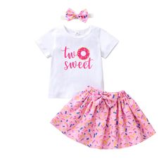 PRICES MAY VARY. 【Material】: Cotton blend. Soft and comfort. Breathable and lightweight, which is very baby skin friendly. Design: 3Pcs baby girl doughnut birthday outfit, baby girl 1 year old birthday outfit, 3pcs "Sweet One" short sleeve romper skrits headband set, "Two sweet" short sleeve t-shirt tops, baby girl doughnut skirts with a cute bowknot, baby girl 3 year old birthday outfit, super adorable and sweet. Size: Beautiful birthday outfit fit for infant toddler kid baby girl 9-12 months 1 Two Sweet Outfit, Sweet White Sets For Birthday, Sweet Pink Sets For Birthday, Sweet Pink Birthday Sets, Pink Cotton Sets For Birthday, Sweet Pink Birthday Set, Sweet Pink Short Sleeve Set, Pink Sweet Short Sleeve Set, Cute Pink Sets With Letter Print