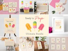 a collage of ice cream themed items including cards, magnets, and posters