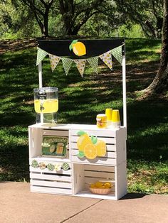 an outdoor lemonade stand on the sidewalk