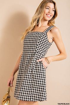 Get ready to turn heads in this light, yet captivating Houndstooth mini dress. With the added sparkle of lurex thread and the classic houndstooth pattern, you'll feel like the life of the party. And don't worry about getting in and out of this dress - a convenient back zipper makes it easy! Life Of The Party, Kids Items, Houndstooth Pattern, Kimono Jacket, Square Necklines, Jumper Dress, Fall Dresses, Black Media, Square Neckline