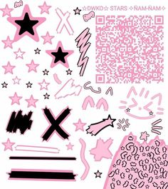 some pink and black stickers on a white surface with stars, stripes, and shapes