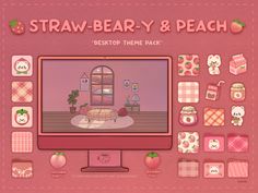 a desktop computer screen with the words straw bear and peach on it