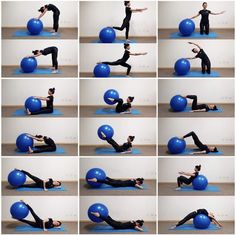 a woman is doing exercises on an exercise ball