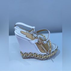 Euro 38 Luxury White Platform Wedge Sandals, White Luxury Wedge Sandals For Spring, Luxury White Wedge Sandals For Spring, White Wedges, Wedge Espadrille, Womens Shoes Wedges, Louboutin Shoes, Christian Louboutin Shoes, Limited Time