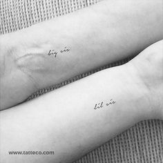 two people with matching tattoos on their arms, one is saying love and the other is saying