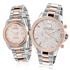 Matching His and Hers Watches: Luxurman Rose Gold Diamond Watch Set 1.7ct His And Hers Watches, Couple Watches Set, Matching Watches, Gold Diamond Watches, Diamond Watches, Watch Set, Luxury Watch Brands, Couple Watch, Diamond Watch