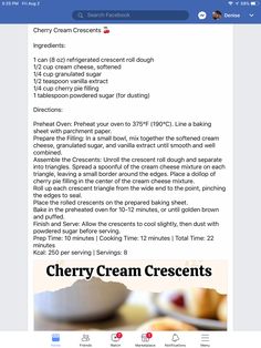 the recipe for cherry cream cheesecakes is displayed on an iphone screen, and it appears to be in english